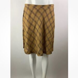 Vintage 90's Mark Shale Sz 12 100% Linen Flare Orange Plaid Skirt Zip Closure